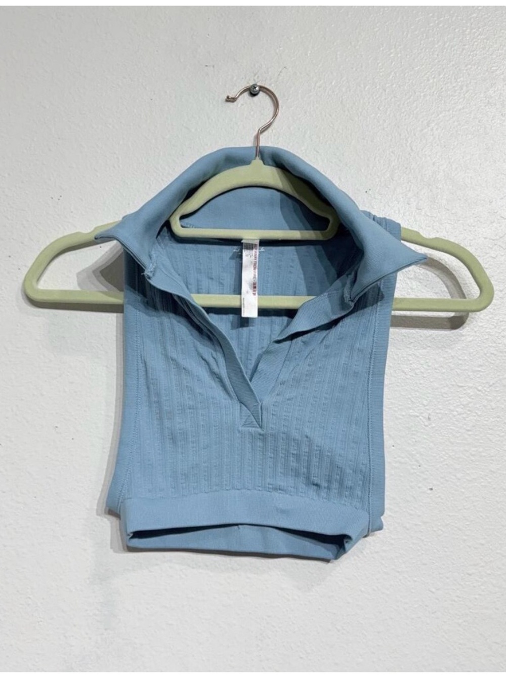 Free People Blue Ribbed Polo Crop Tank Sleeveless Top Sz XS - Picture 2 of 8
